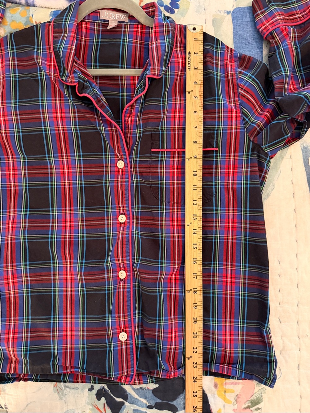 J. CREW M Red Black Plaid Pajama Top Piping Button-Up Cotton Poplin - Picture 10 of 12